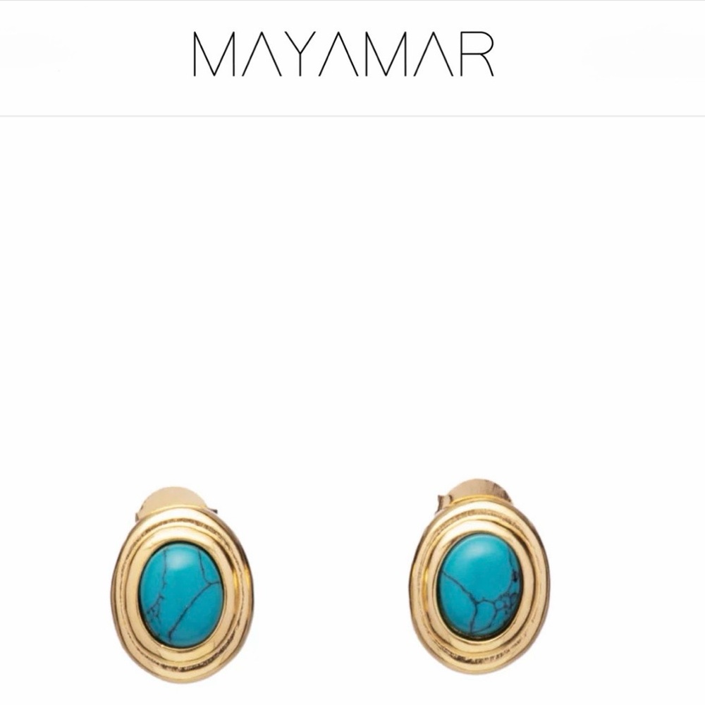 24kGold-Plate Oval Turquoise Stud Earrings by: Mayamar